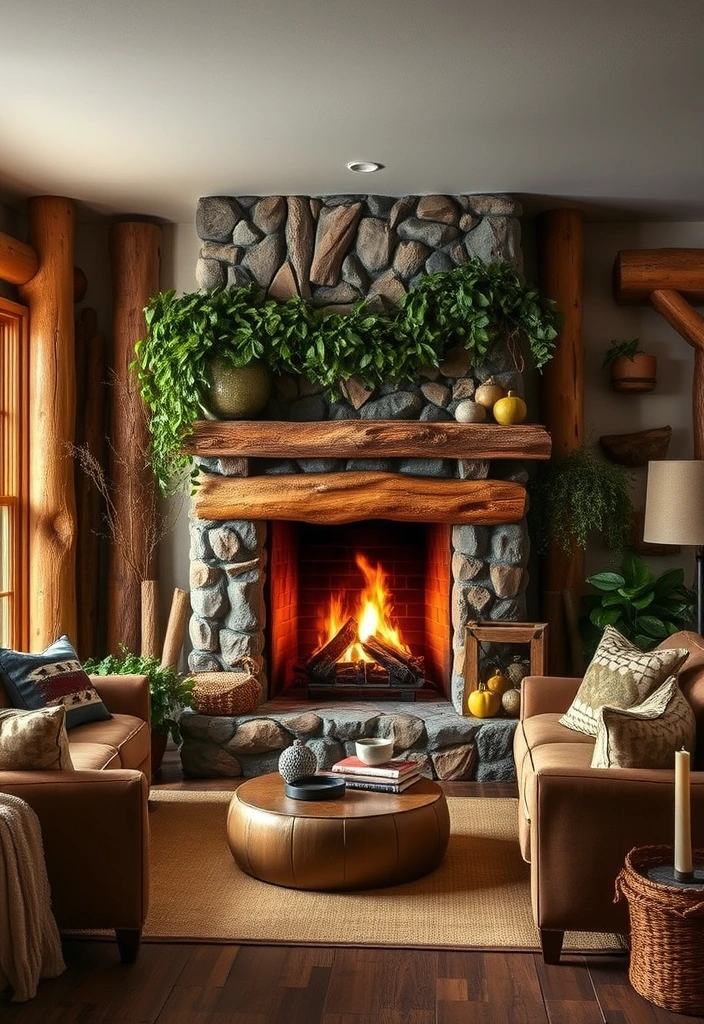 Transform Your Space: 28 Cozy Fireplace Ideas to Snuggle Up To! - 15. Nature-Inspired with a Wood-Burning Fireplace