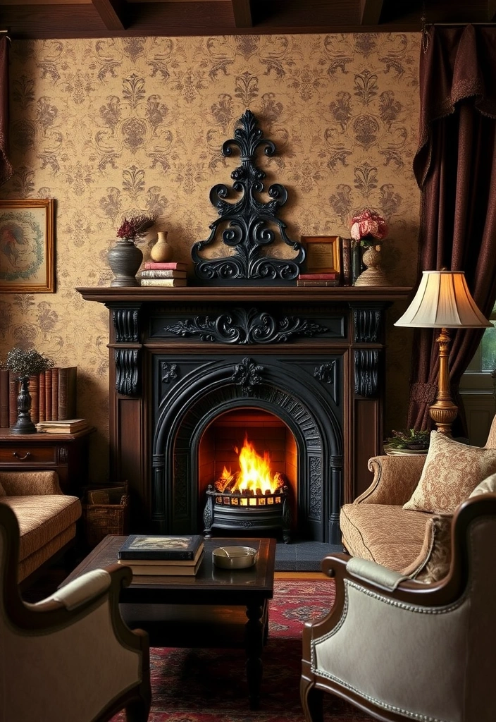 Transform Your Space: 28 Cozy Fireplace Ideas to Snuggle Up To! - 3. Vintage Elegance with a Cast Iron Fireplace