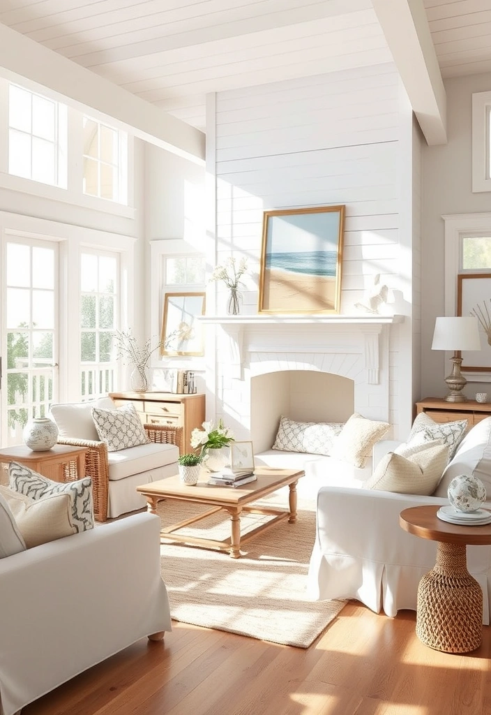Transform Your Space: 28 Cozy Fireplace Ideas to Snuggle Up To! - 4. Beachy Vibes with a Whitewashed Fireplace