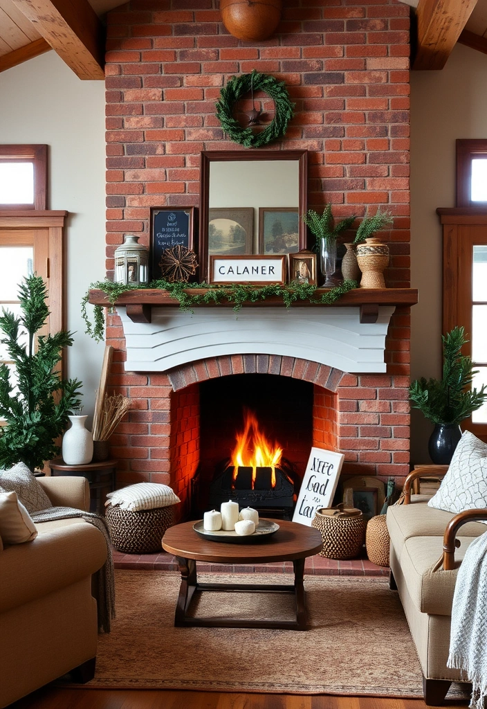 Transform Your Space: 28 Cozy Fireplace Ideas to Snuggle Up To! - 7. Farmhouse Style with a Brick Fireplace