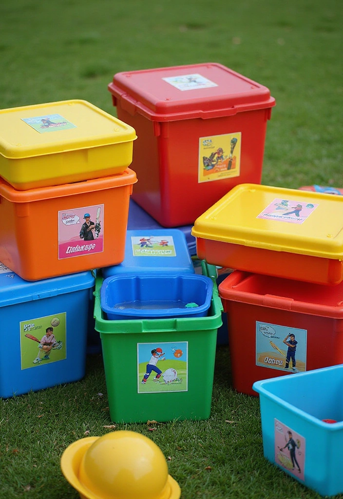 10 Inspiring Home Decor Ideas for a Cricket Play Area Your Kids Will Love! - 1. Vibrant Cricket Equipment Storage