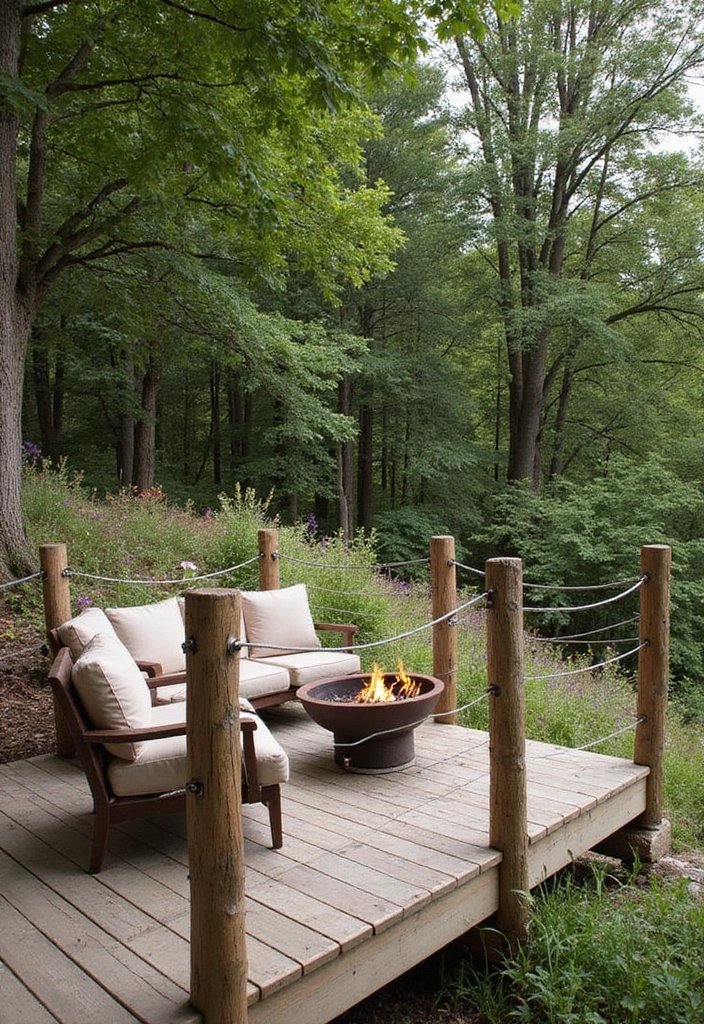 10 Sleek Cable Deck Railing Ideas That Will Elevate Your Outdoor Style! - 2. Rustic Wood and Cable Combination