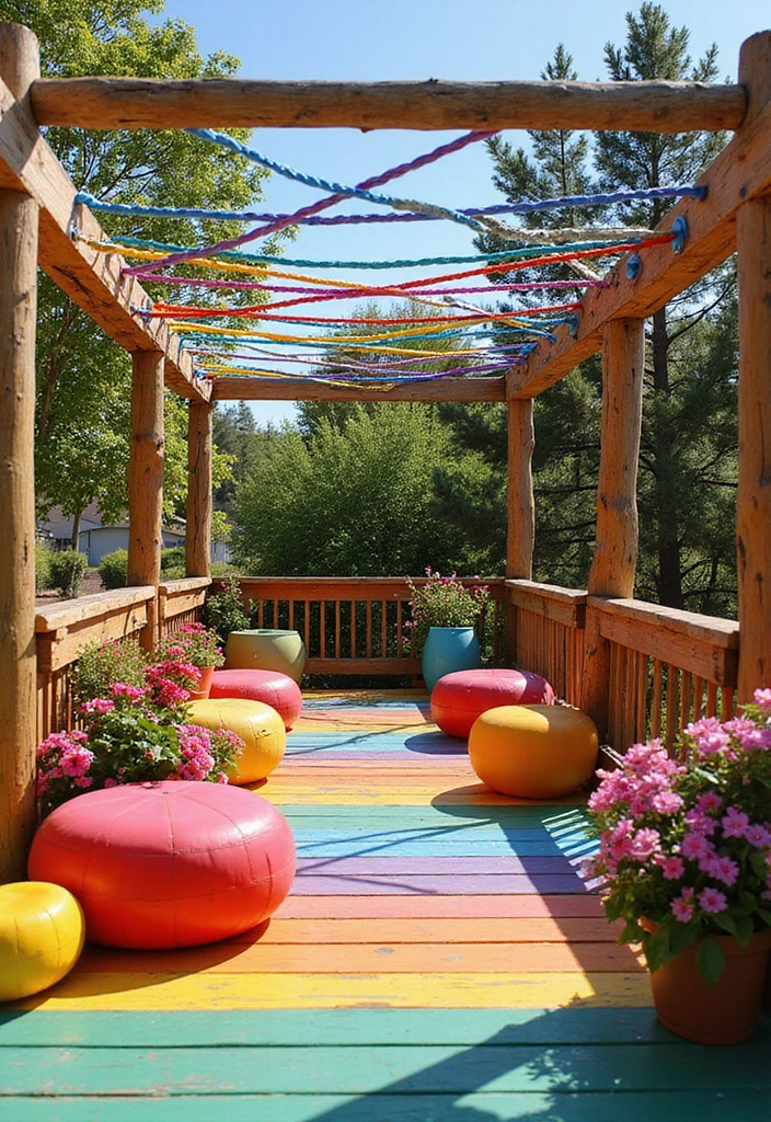 10 Sleek Cable Deck Railing Ideas That Will Elevate Your Outdoor Style! - 5. Colorful Painted Cables