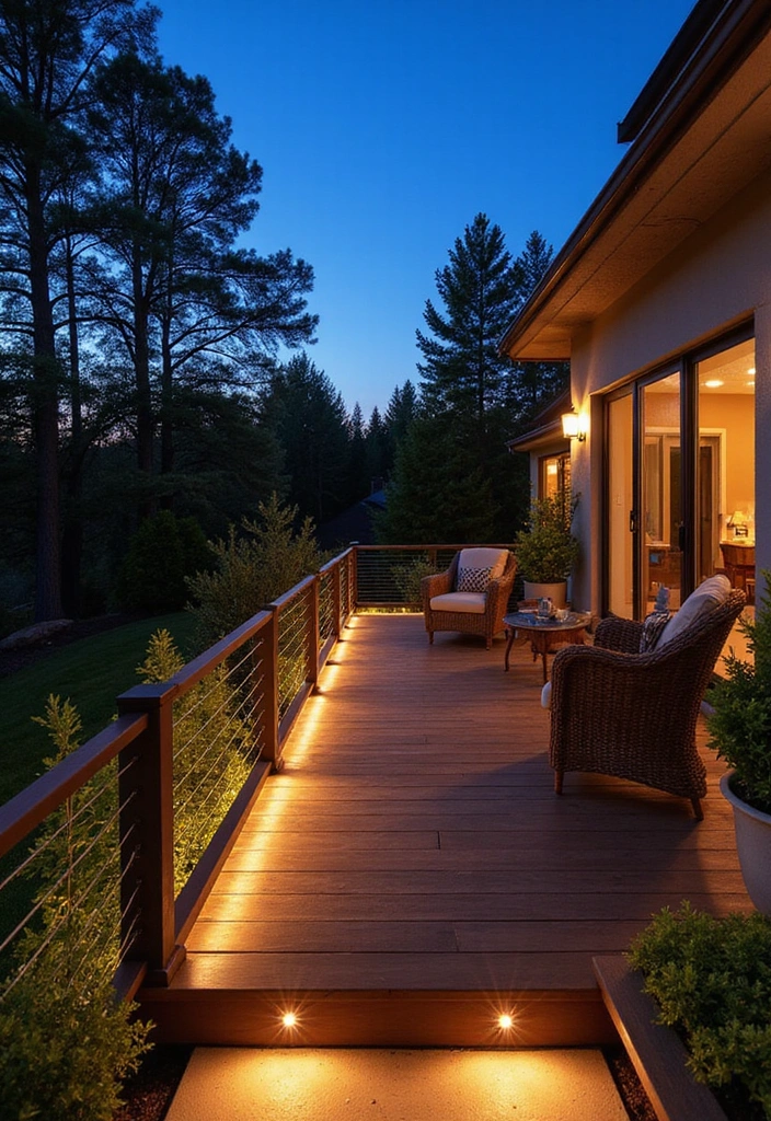 10 Sleek Cable Deck Railing Ideas That Will Elevate Your Outdoor Style! - 9. Integrated Lighting with Cable Railings