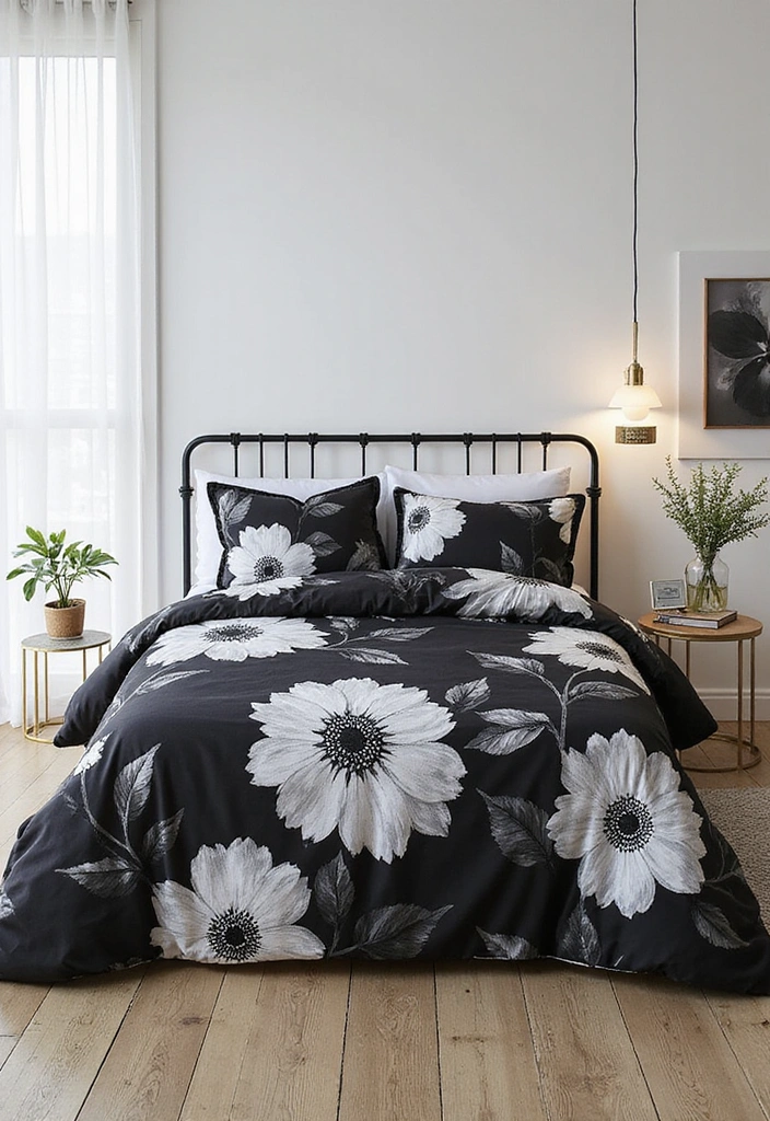 10 Stunning Flower Bedsheet Designs to Transform Your Bedroom into a Floral Paradise! - 7. Elegant Monochrome