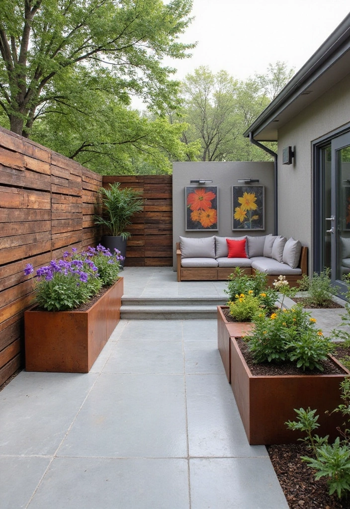 10 Sustainable Concrete Patio Ideas That Are Good for the Earth and Your Home! - 5. Concrete and Corten Steel Combination