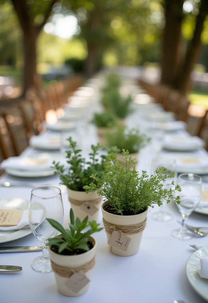 13 Eco-Friendly Wedding Decor Ideas That Are Beautiful and Budget-Savvy (Get Inspired by #9!) - 2. Potted Plants as Table Centerpieces