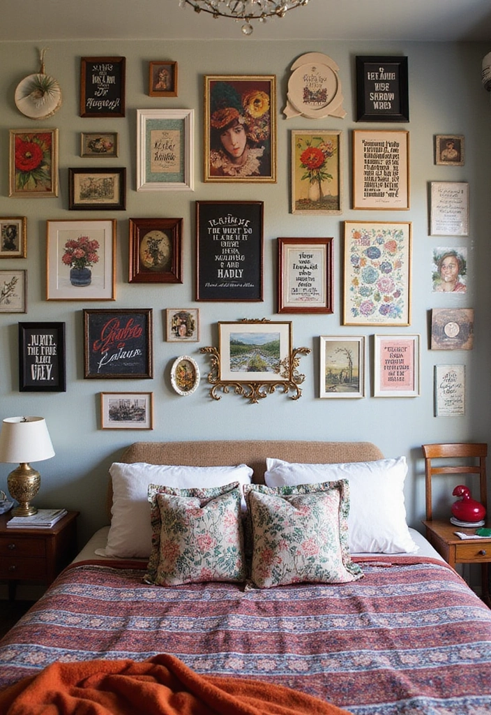 14 Boho Bedroom Decor Ideas That Will Make You Feel Like You're on a Permanent Vacation! - 14. Personal Gallery Wall for Unique Expression