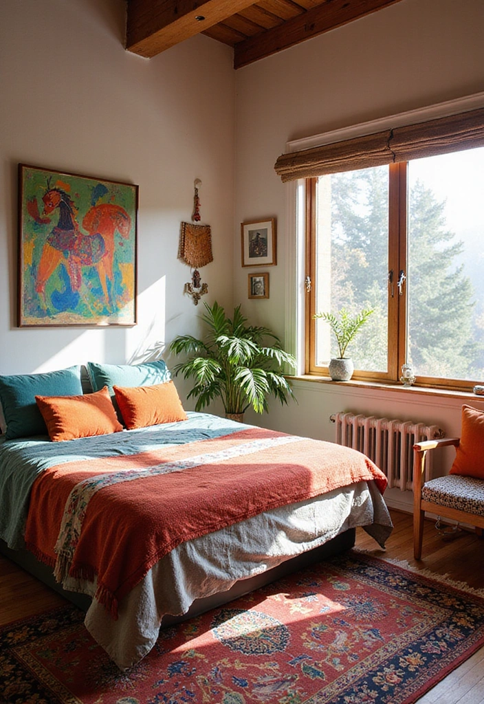 14 Boho Bedroom Decor Ideas That Will Make You Feel Like You're on a Permanent Vacation! - 7. Colorful Accents to Brighten Up the Space