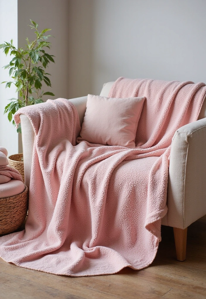 15 Cozy Living Room Ideas with Pink Decor That'll Make You Say 'Wow!' - 12. Pink Throw Blankets