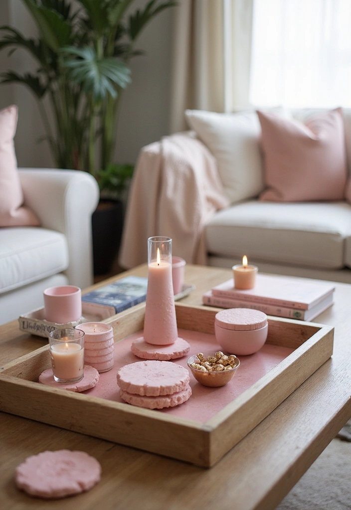 15 Cozy Living Room Ideas with Pink Decor That'll Make You Say 'Wow!' - 14. Pink Accessories for the Coffee Table