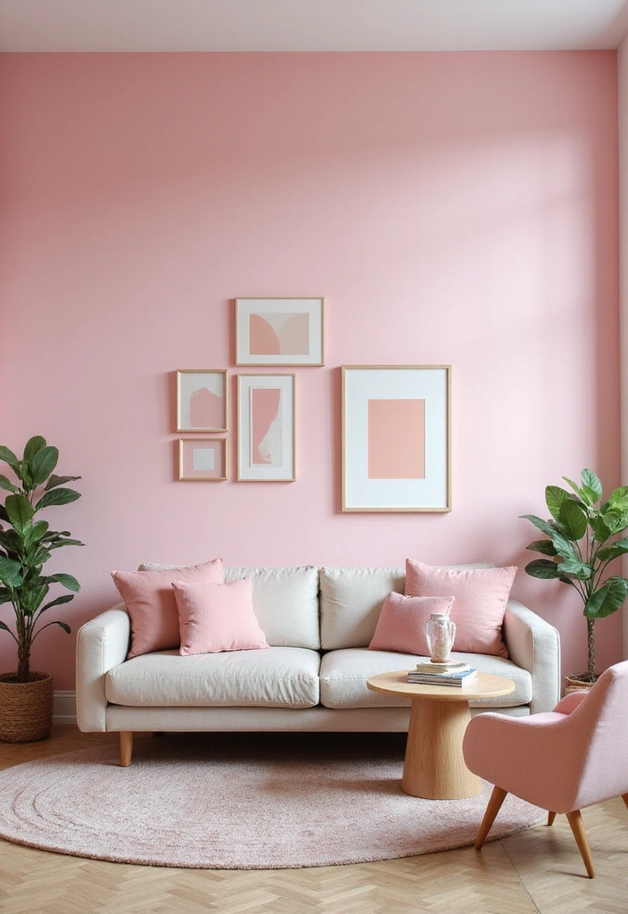 15 Cozy Living Room Ideas with Pink Decor That'll Make You Say 'Wow!' - 2. Pink Accent Wall