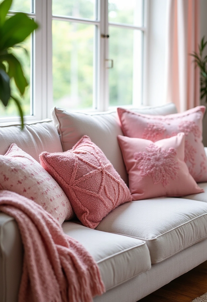 15 Cozy Living Room Ideas with Pink Decor That'll Make You Say 'Wow!' - 3. Cozy Pink Throw Pillows