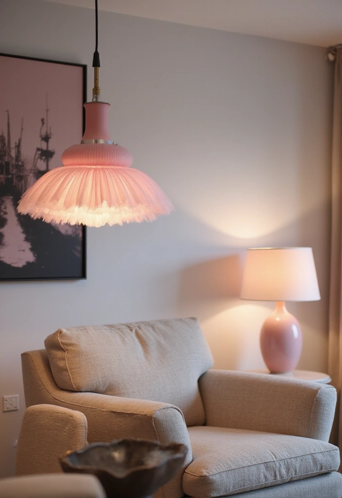 15 Cozy Living Room Ideas with Pink Decor That'll Make You Say 'Wow!' - 6. Pink Lighting Fixtures