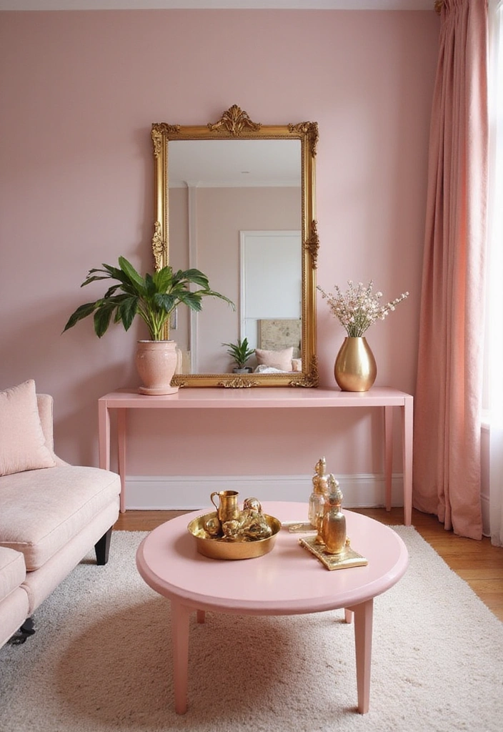 15 Cozy Living Room Ideas with Pink Decor That'll Make You Say 'Wow!' - 9. Pink and Gold Accents
