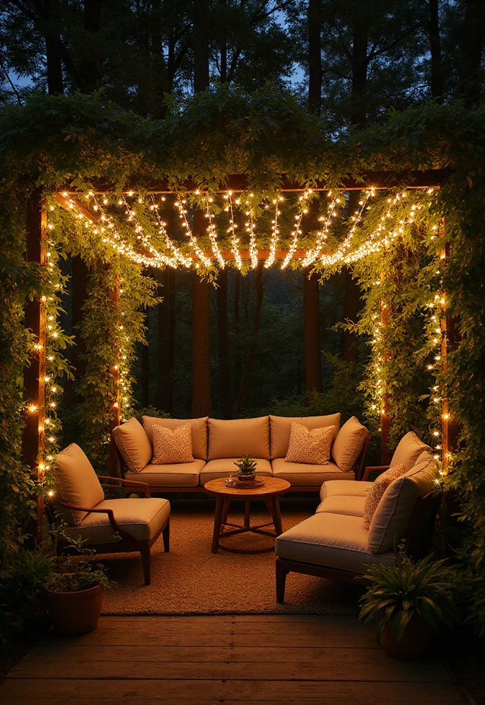18 Magical Outdoor Lighting Ideas to Illuminate Your Front Yard Like Never Before! - 1. Twinkling Fairy Light Canopy