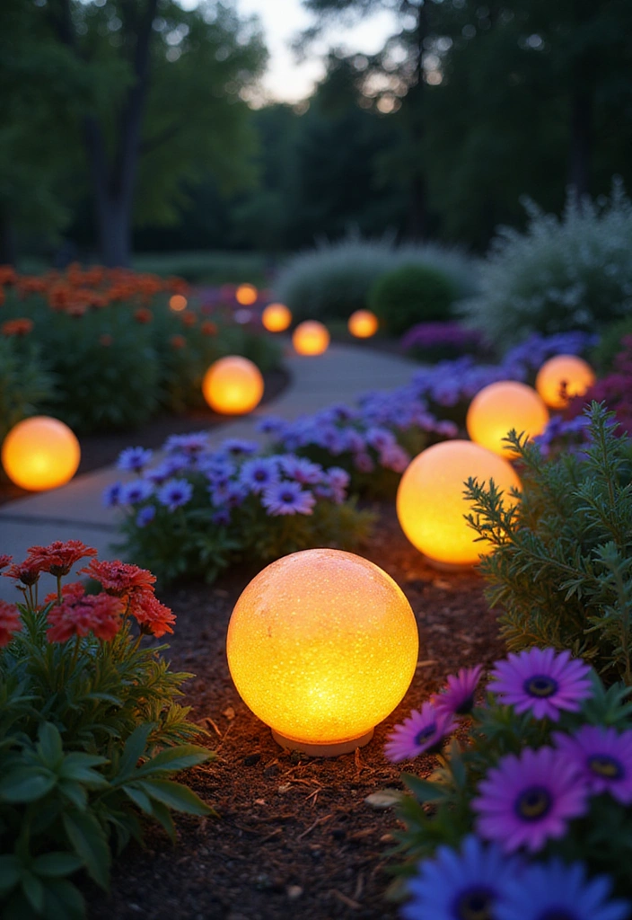18 Magical Outdoor Lighting Ideas to Illuminate Your Front Yard Like Never Before! - 12. Glowing Garden Orbs