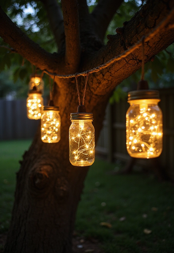 18 Magical Outdoor Lighting Ideas to Illuminate Your Front Yard Like Never Before! - 15. Rustic Mason Jar Lights