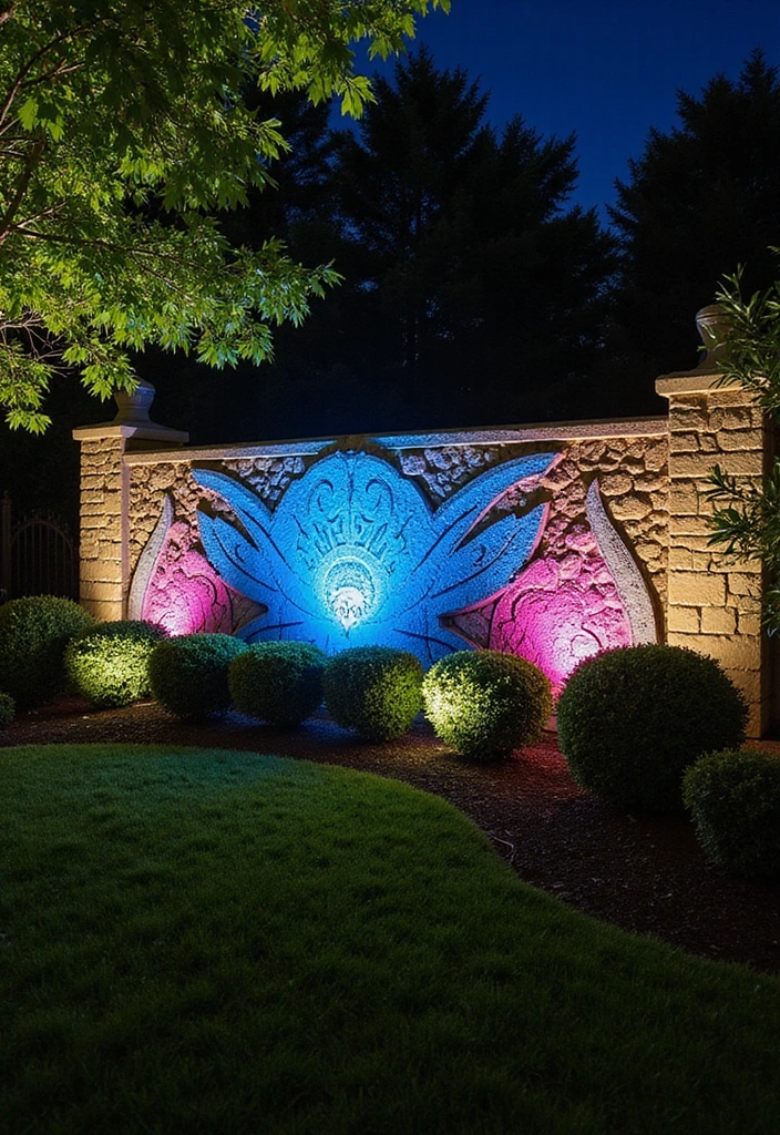 18 Magical Outdoor Lighting Ideas to Illuminate Your Front Yard Like Never Before! - 16. Wall Art with Lighting