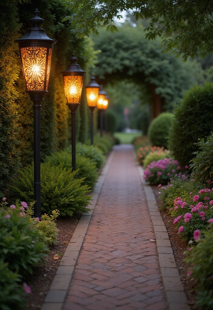18 Magical Outdoor Lighting Ideas to Illuminate Your Front Yard Like Never Before! - 2. Elegant Lanterns Along the Pathway