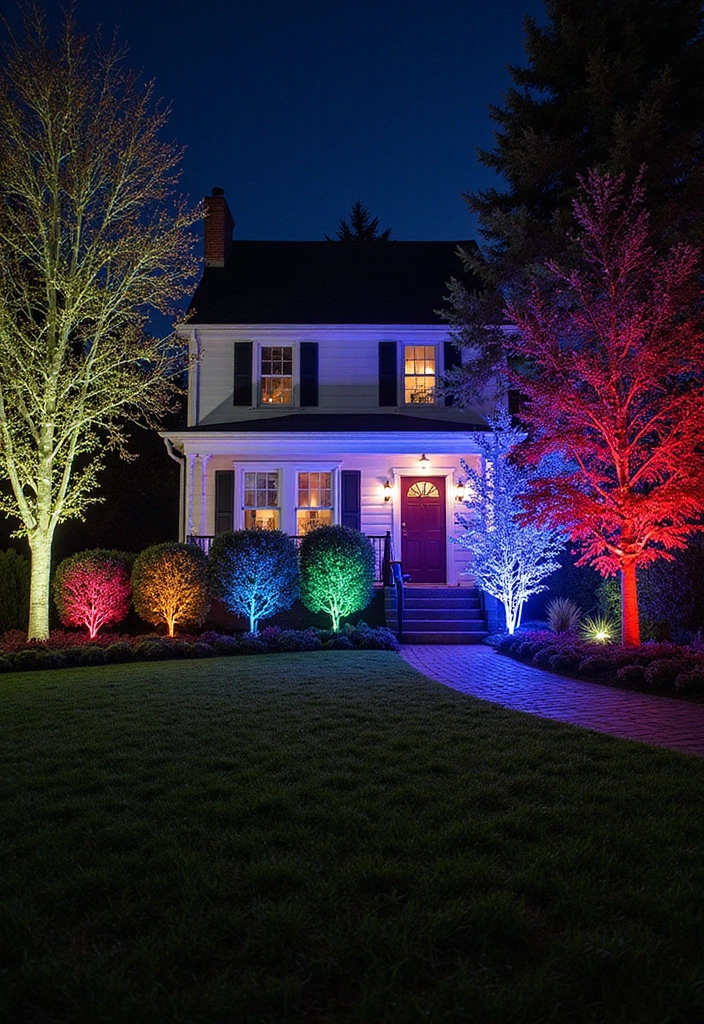 18 Magical Outdoor Lighting Ideas to Illuminate Your Front Yard Like Never Before! - 5. Color-Changing LED Lights