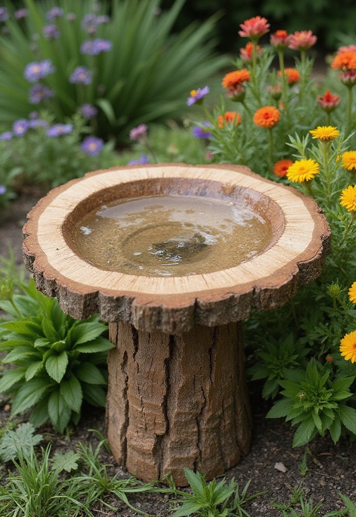 10 Creative Bird Bath Designs You Can Make at Home (Your Feathered Friends Will Thank You!) - 9. Log Slice Bird Bath