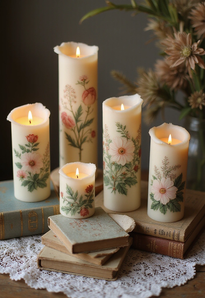 10 Stunning Candle Painting Ideas That'll Transform Your Space (You Won't Believe #4!) - 9. Vintage Style Candle Painting