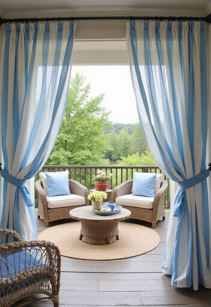 10 Stunning Outdoor Curtain Ideas That Will Transform Your Patio Into a Cozy Oasis! - 10. Coastal Retreat with Nautical Themes