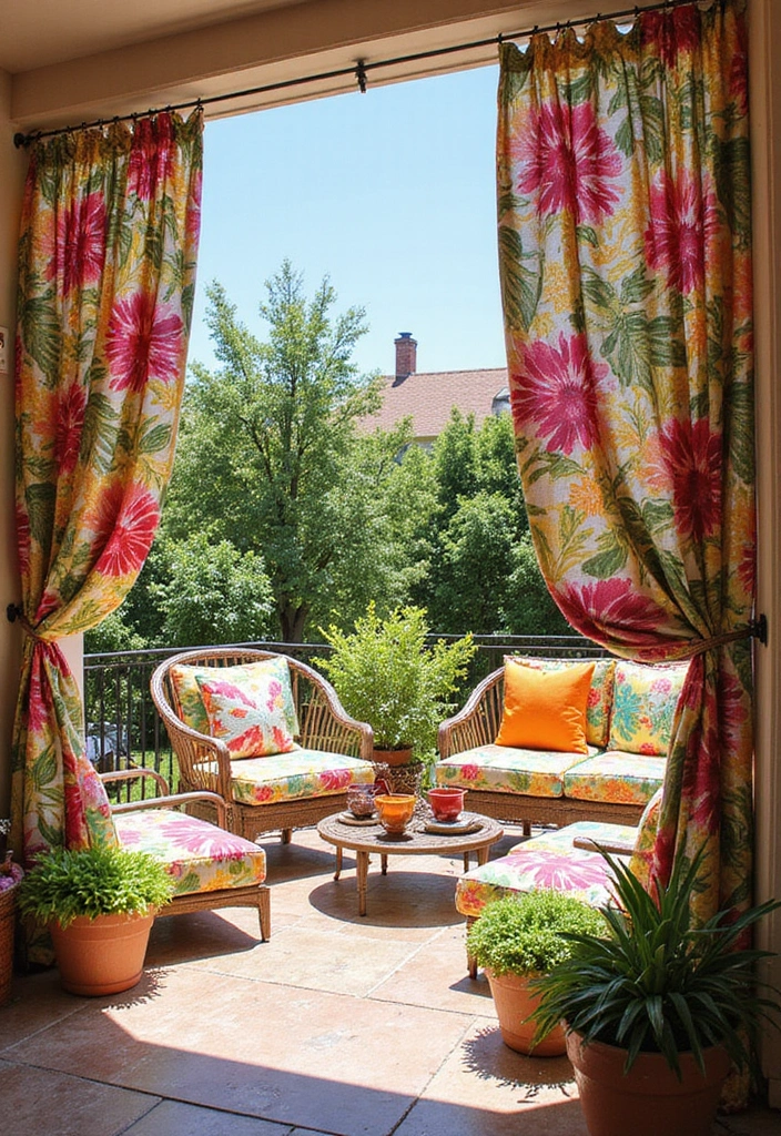 10 Stunning Outdoor Curtain Ideas That Will Transform Your Patio Into a Cozy Oasis! - 4. Vibrant Prints for a Pop of Color