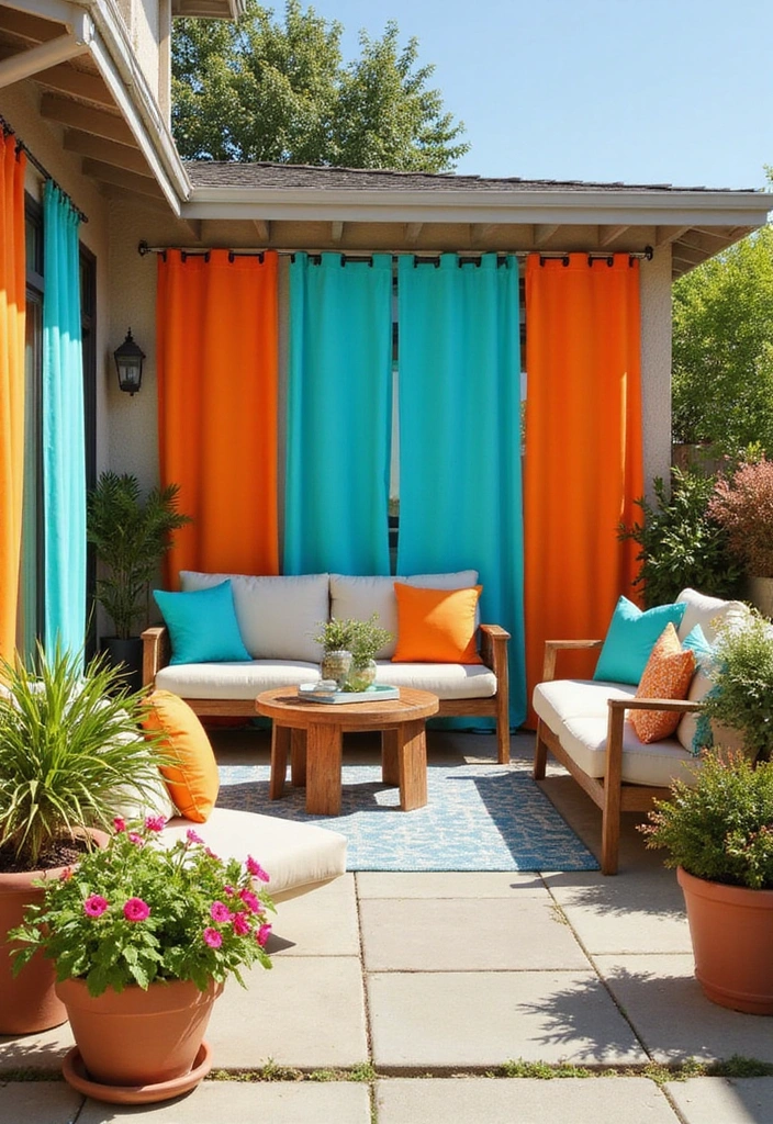 10 Stunning Outdoor Curtain Ideas That Will Transform Your Patio Into a Cozy Oasis! - 9. Bold Color Blocking