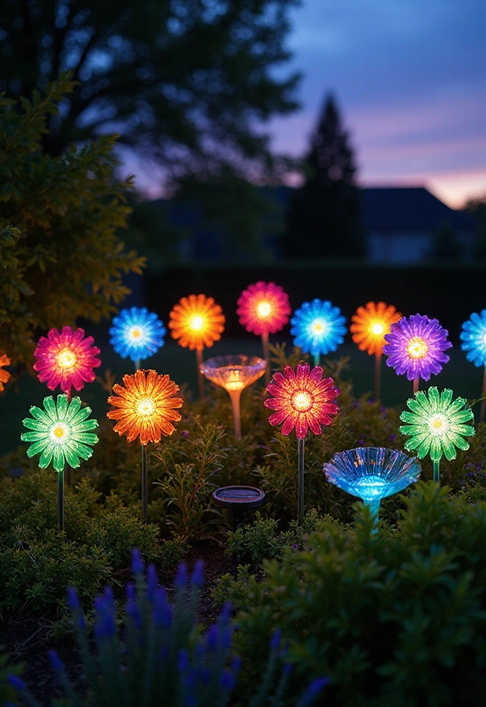 10 Stunning Solar Light Crafts That Will Illuminate Your Home Like Never Before! - 3. Solar Light Flower Stakes