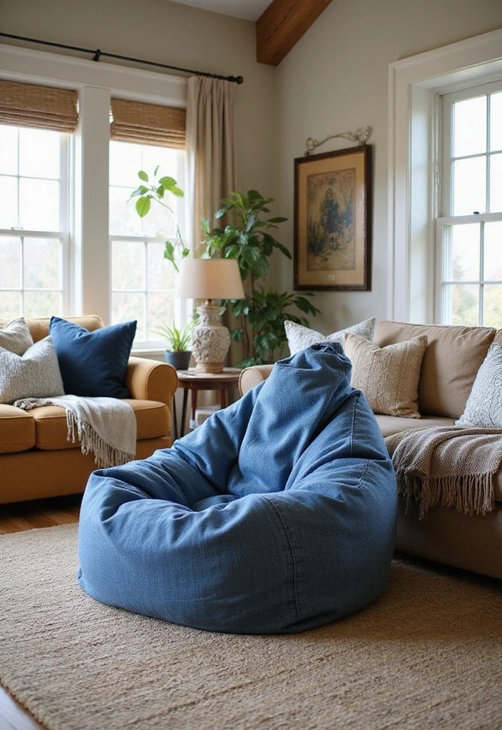 10 Stylish Bean Bag Chair Designs That Will Make Your Living Room Cozy AF! - 10. Classic Denim Bean Bag