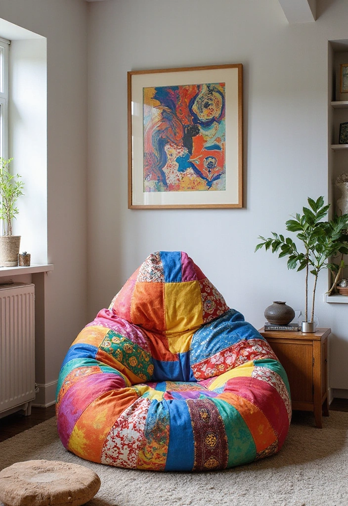 10 Stylish Bean Bag Chair Designs That Will Make Your Living Room Cozy AF! - 6. Artistic Print Bean Bag