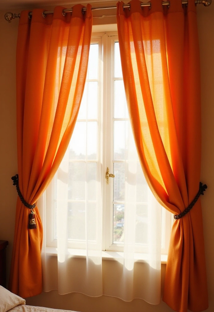 10 Vibrant Orange Bedroom Decor Ideas That Will Brighten Your Mood Instantly! - 3. Vibrant Orange Curtains