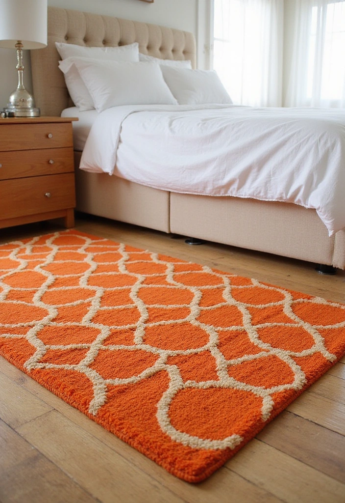 10 Vibrant Orange Bedroom Decor Ideas That Will Brighten Your Mood Instantly! - 5. Quirky Orange Rugs