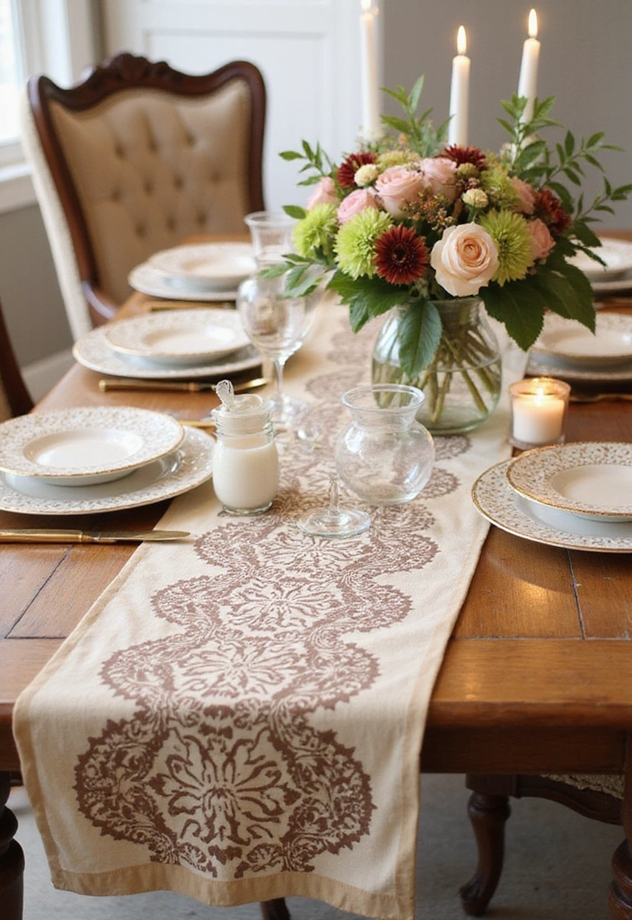 12 Affordable Brown DIY Decor Projects That Will Make You Say 'I Made That!' - 8. Brown Stenciled Table Runner