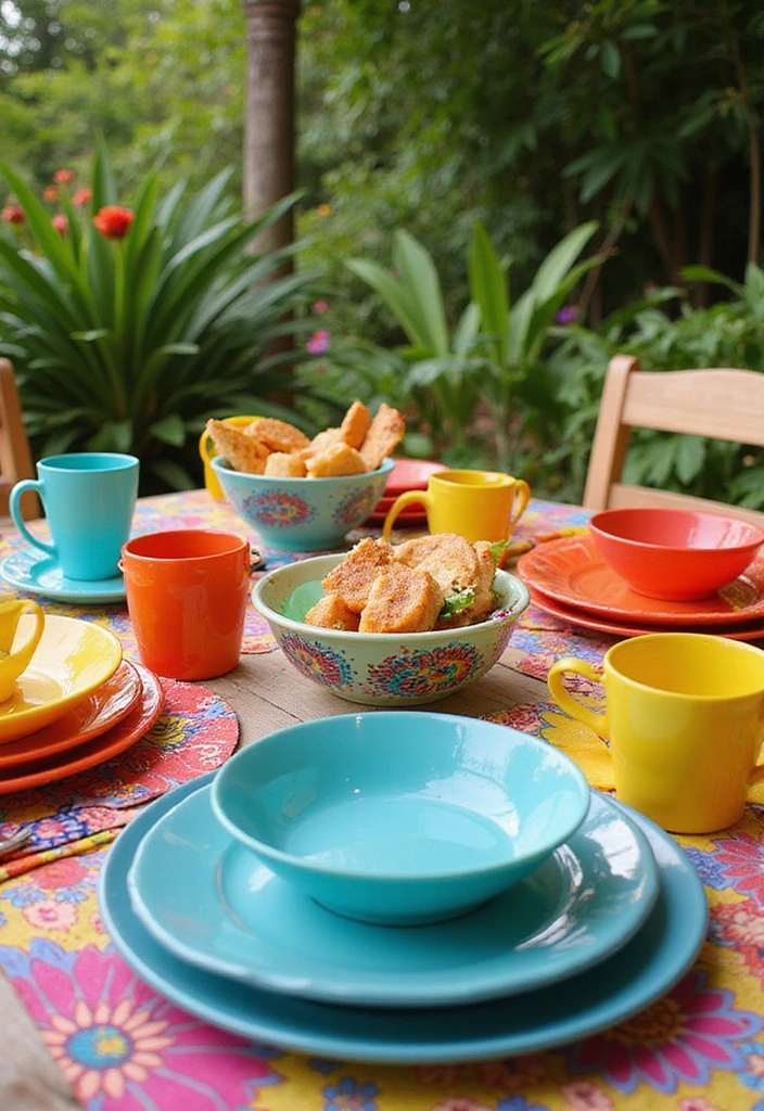 12 Al Fresco Dining Decor Ideas That Will Make Every Meal Feel Like a Special Occasion! - 5. Colorful Tableware