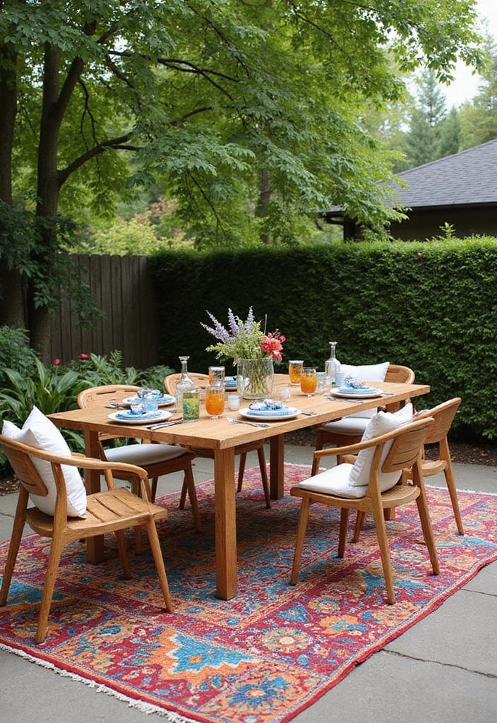 12 Al Fresco Dining Decor Ideas That Will Make Every Meal Feel Like a Special Occasion! - 9. Outdoor Rug