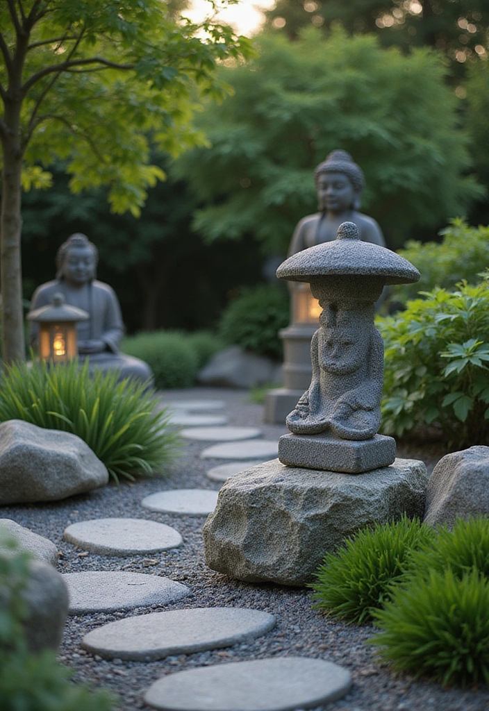 12 Zen Garden Layout Ideas That Will Transform Your Backyard into a Peaceful Retreat! - 11. Decorative Statues and Art