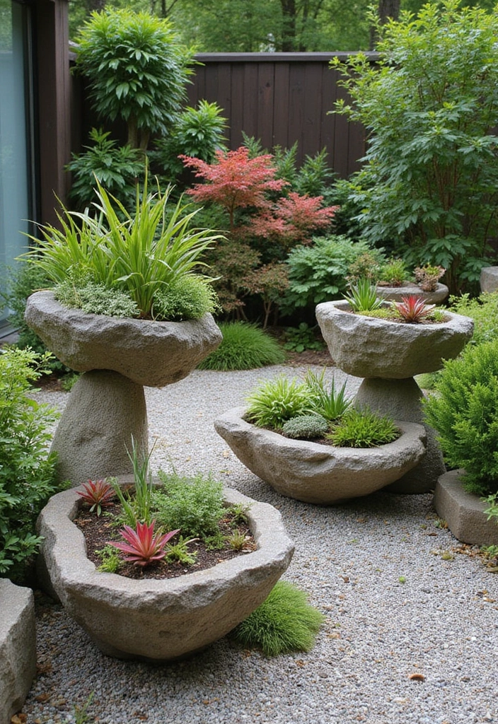 12 Zen Garden Layout Ideas That Will Transform Your Backyard into a Peaceful Retreat! - 9. Unique Planters