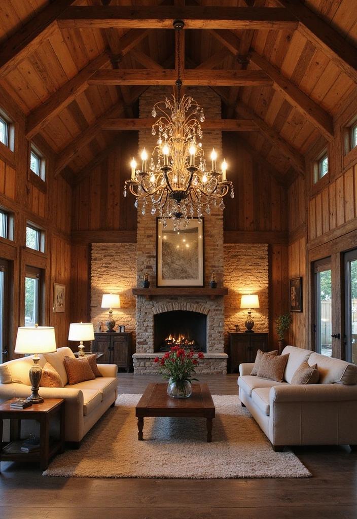 14 Barndominium Living Room Ideas That Will Wow Your Guests (Especially #4!) - 11. Statement Lighting