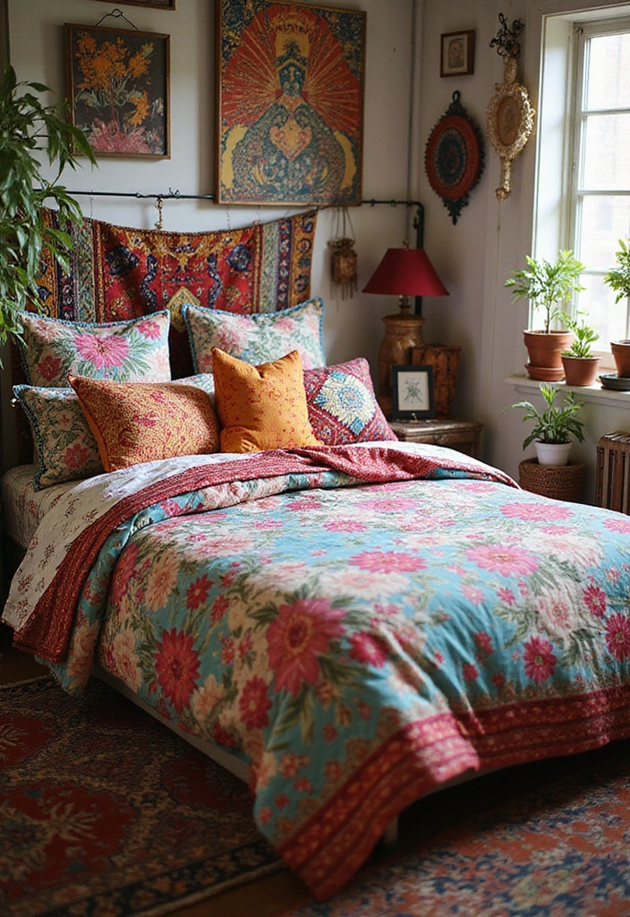 14 Bohemian Bed Styles That'll Turn Your Bedroom into a Cozy Oasis (Warning: #6 is Addictive!) - 4. Eclectic Patterns and Prints