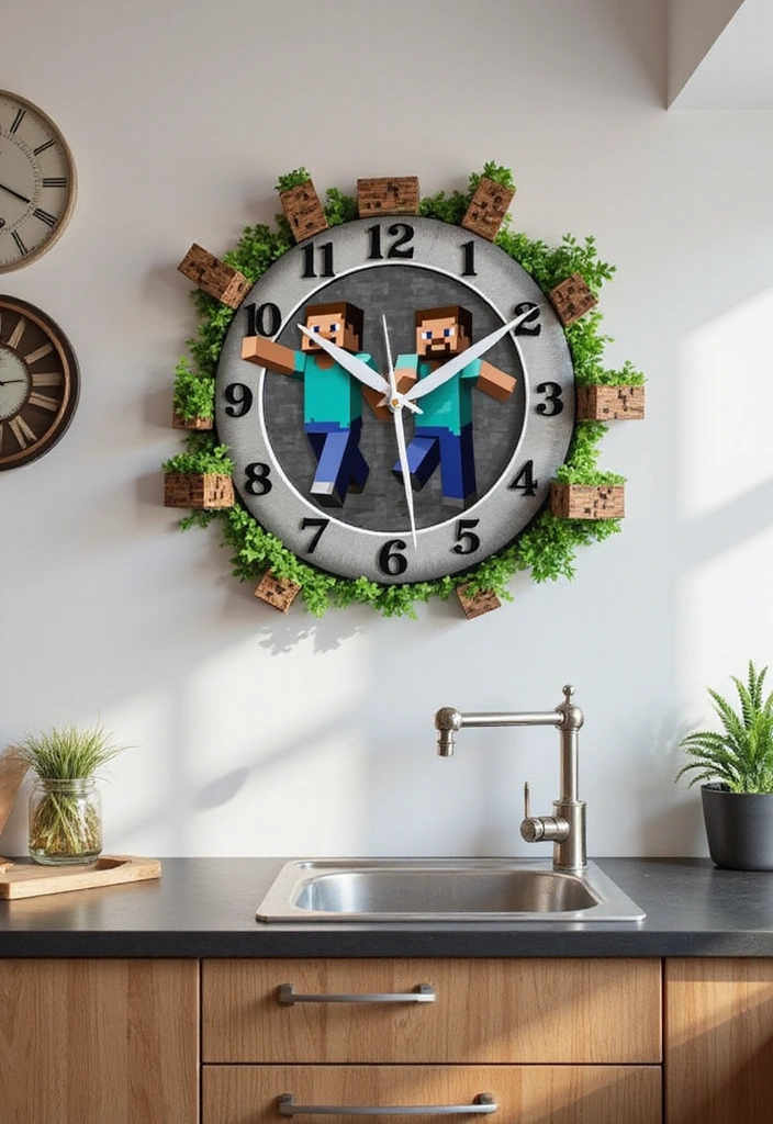 15 Minecraft Kitchen Decor Ideas That’ll Transform Your Space into a Pixel Paradise! - 15. Themed Wall Clocks