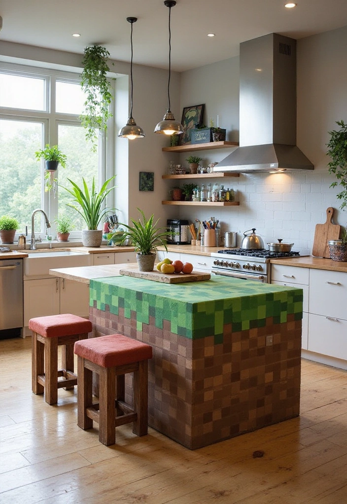 15 Minecraft Kitchen Decor Ideas That’ll Transform Your Space into a Pixel Paradise! - 2. Blocky Kitchen Island