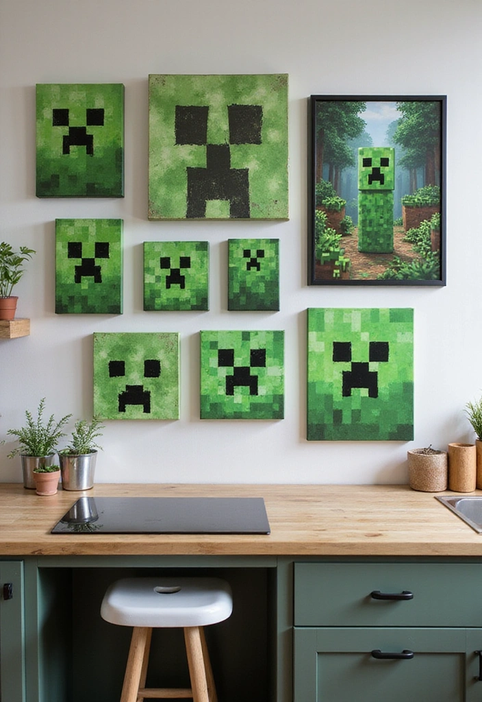 15 Minecraft Kitchen Decor Ideas That’ll Transform Your Space into a Pixel Paradise! - 3. Creeper Wall Art