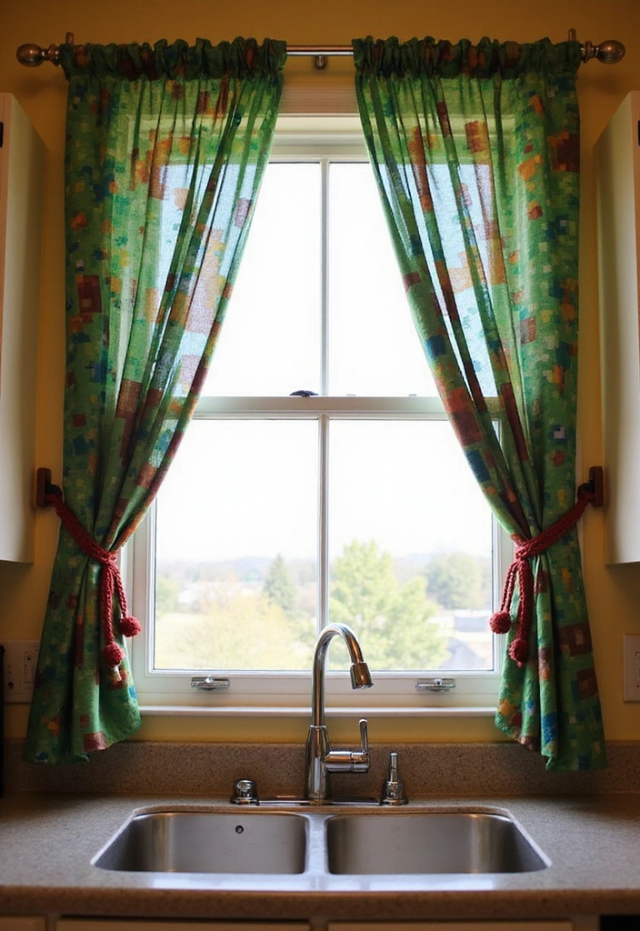 15 Minecraft Kitchen Decor Ideas That’ll Transform Your Space into a Pixel Paradise! - 6. Themed Curtains
