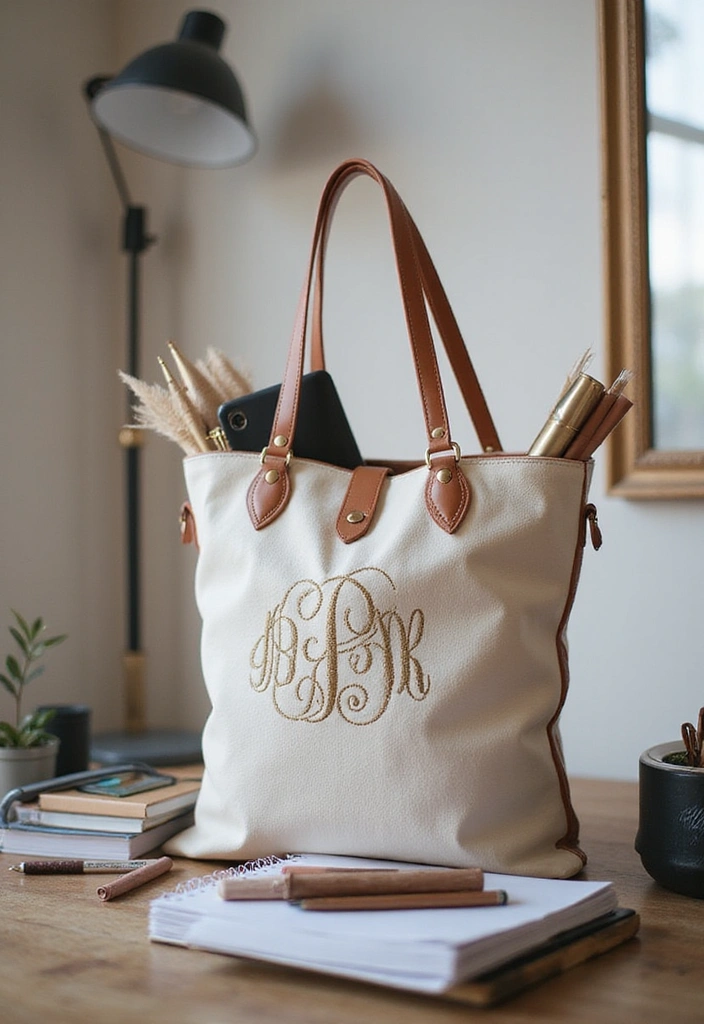 15 Personalized Desk Gifts That Will Make Your Administrative Professional Smile! - 7. Monogrammed Tote Bag