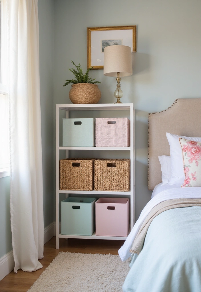 15 Soft Color Decor Tips for a Dreamy Pastel Bedroom (Tip #6 Will Change Everything!) - 13. Pastel Storage Solutions