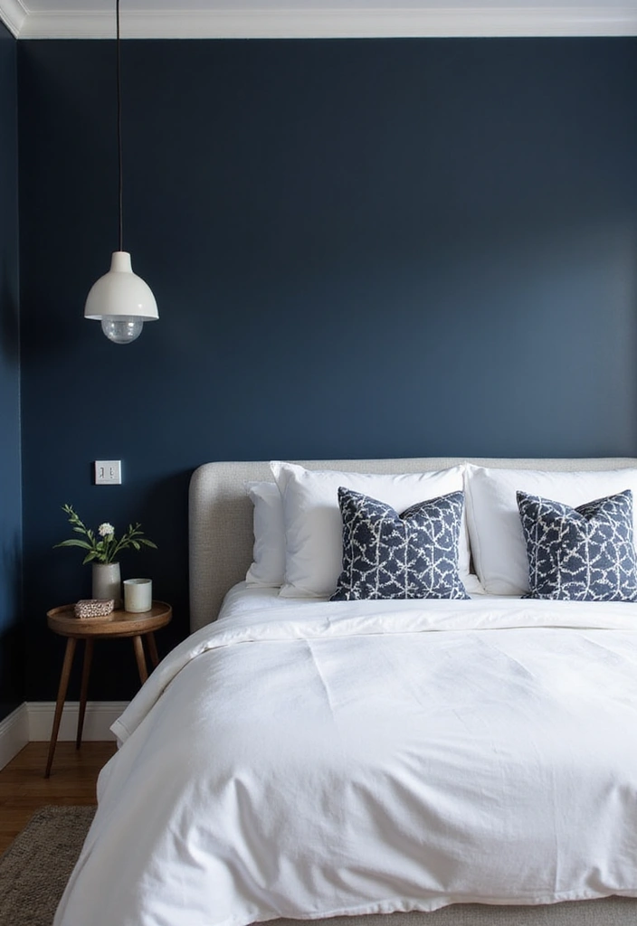 15 Stunning Blue Bedroom Decor Ideas That Will Transform Your Space into a Tranquil Oasis! - 4. Bold Navy with White Contrast