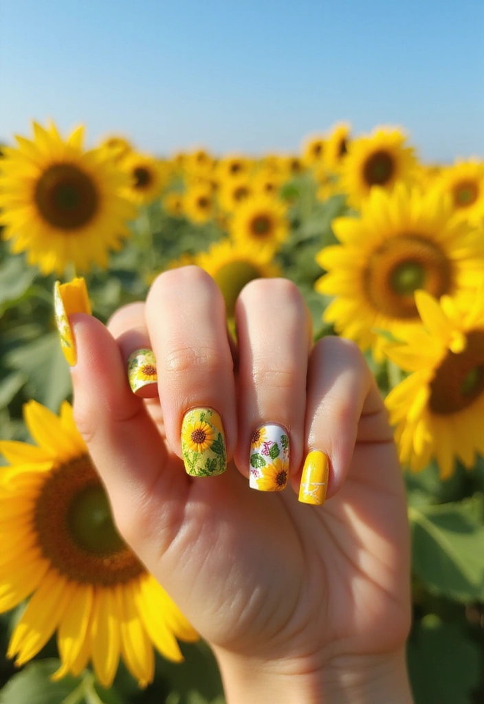 15 Stunning Bright Summer Nails That'll Make You the Envy of Every Beach Party! - 12. Sunflower Delight